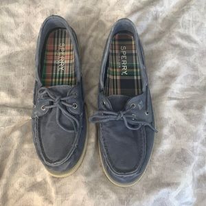 Sperry Men’s Boat Shoe in distressed denim